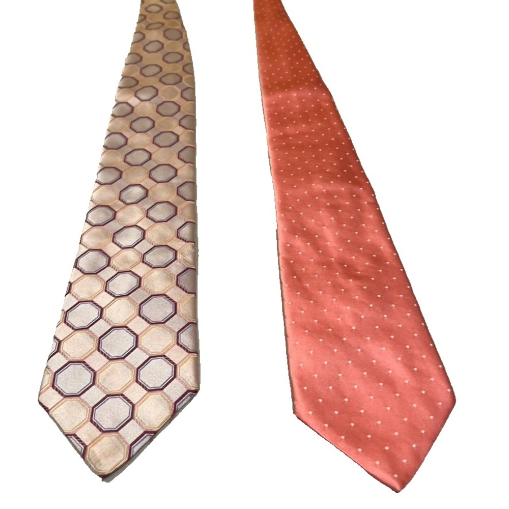 City of London & Thomas Pink Neckties Lot of 2 Silk‎ Geometric Octagon Dots